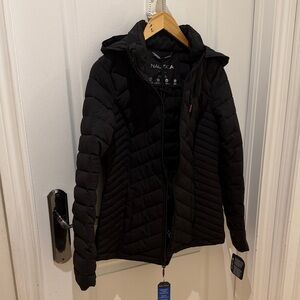 Nautica Quilted Black Jacket with Hood